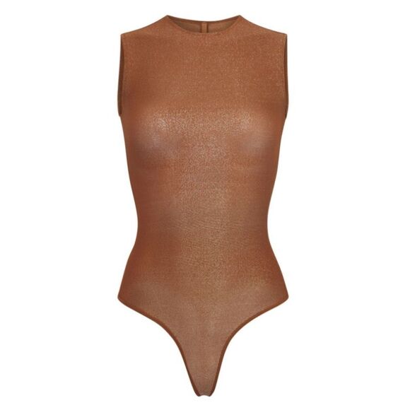 SKIMS Copper Shimmer Crew Neck Sleeveless Thong Bodysuit Sz 4X NWT - Picture 3 of 12